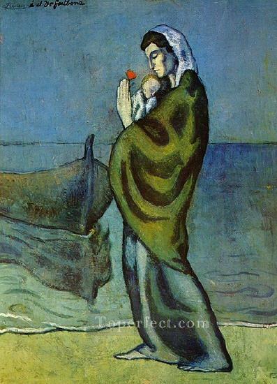Mere et enfant sur le rivage 1902 Cubists Oil Paintings